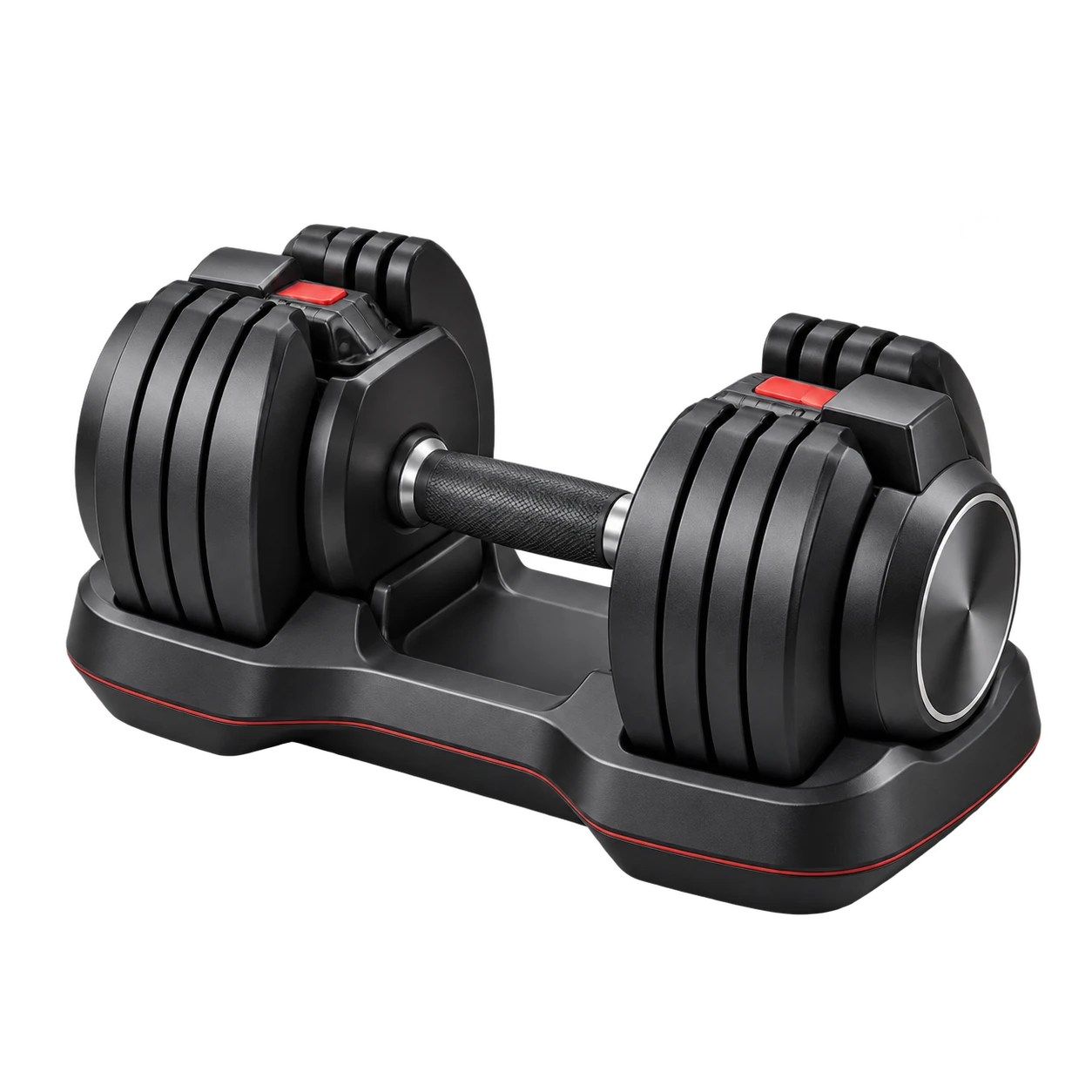 Generic adjustable dumbbell in storage cradle