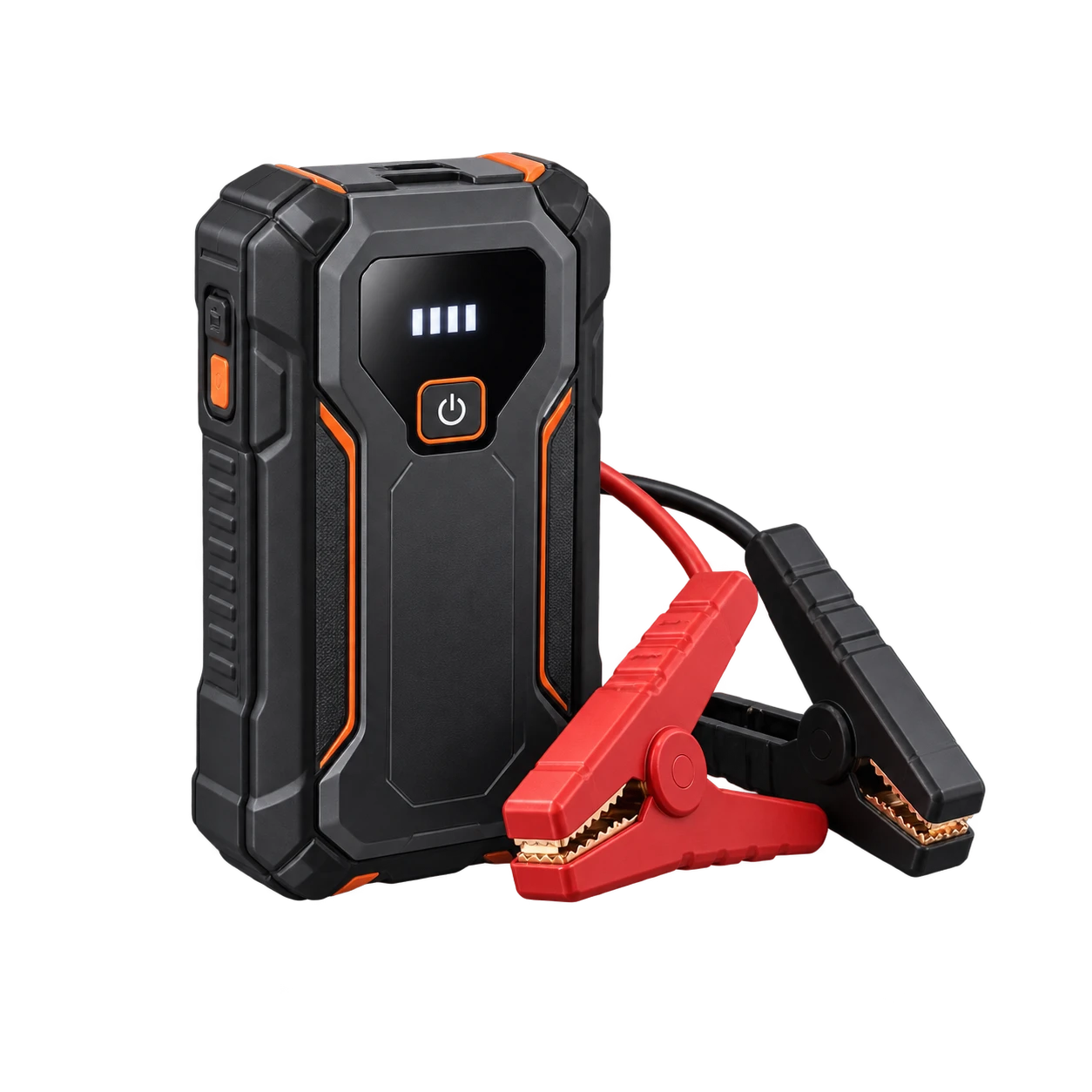 Generic portable car jump starter with jumper clamps